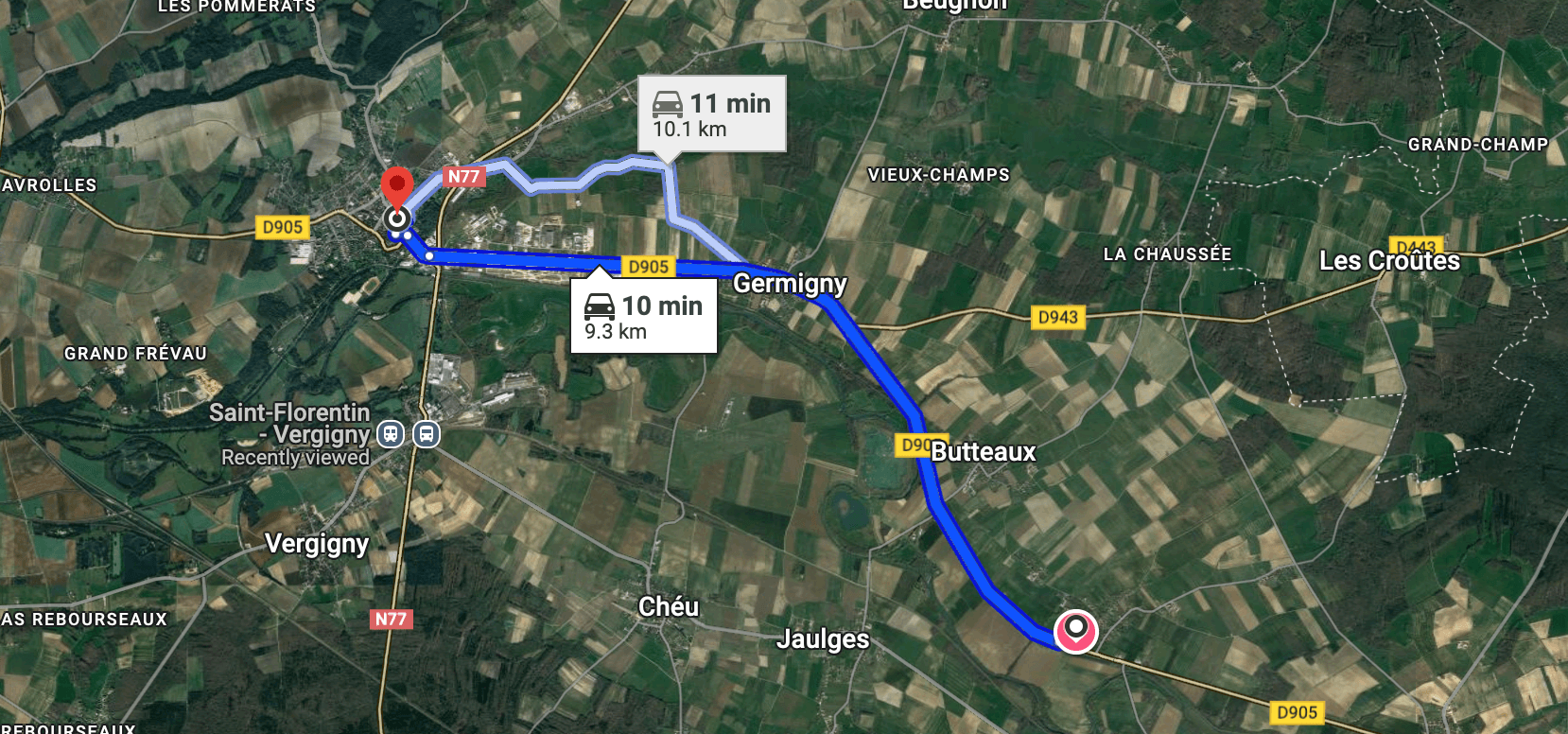 Carte du trajet Château → Église